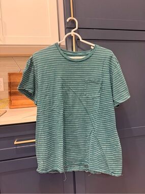 Men's Green / Teal Large Striped Pocket Tee - Casual Crewneck Shirt